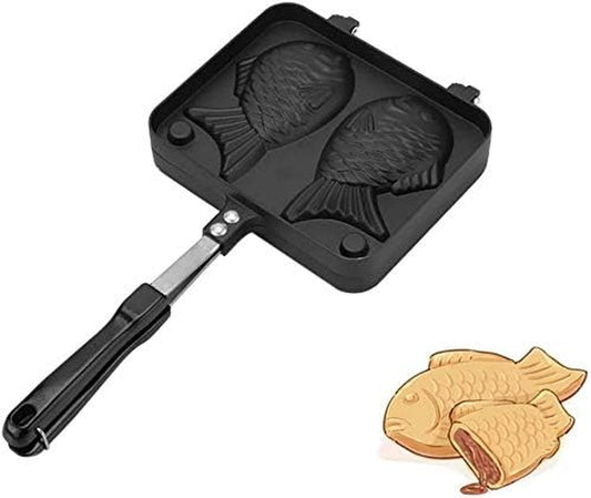 Fish Shaped Waffle Maker Takoyaki Pan Non‑Stick Waffle Pan, Bakeware Fish Taiyaki Pan Cake Maker Portable Stainless Steel Cake Pans, Quick Heat Transfer & No-Waiting, Meanwhile Bake Two Fish